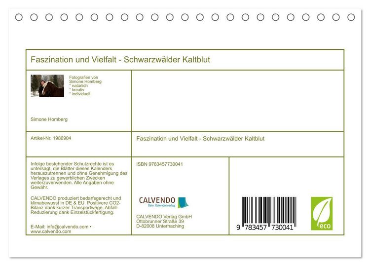Produktbild: Faszination und Vielfalt - Schwarzw&auml;lder Kaltblut (Tischkalender 2026 DIN A5 quer), CALVENDO Monatskalender