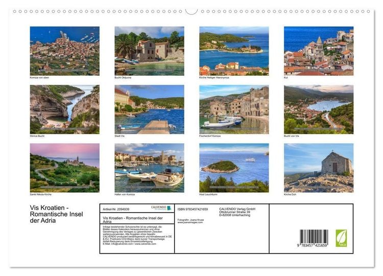 Produktbild: Vis Kroatien - Romantische Insel der Adria (hochwertiger Premium Wandkalender 2026 DIN A2 quer), Kunstdruck in Hochglanz