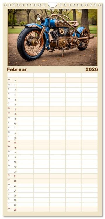Produktbild: Familienplaner 2026 - Motorr&auml;der im Steampunk-Style mit 5 Spalten (Wandkalender, 21 x 45 cm) CALVENDO