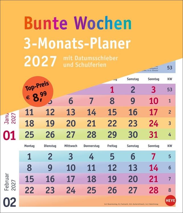Produktbild: Bunte Wochen 3-Monatsplaner 2027