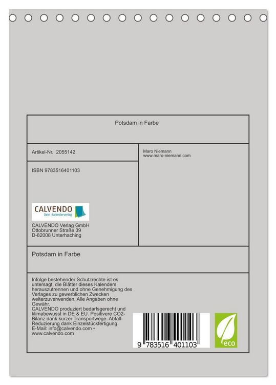 Produktbild: Potsdam in Farbe (Tischkalender 2026 DIN A5 hoch), CALVENDO Monatskalender