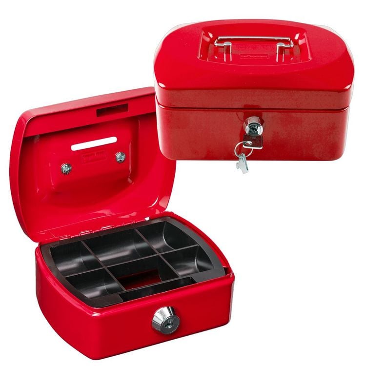 Produktbild: Idena Geldkassette Gr&ouml;&szlig;e Mini aus Metall 6 F&auml;cher rot 12,5x9,5x6cm