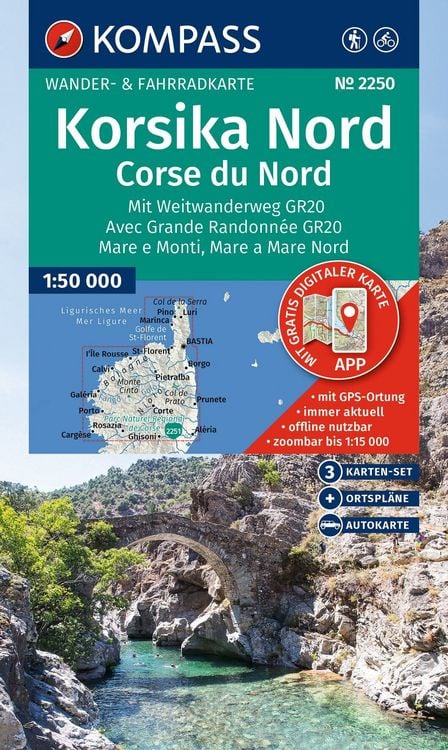Produktbild: KOMPASS Wanderkarten-Set 2250 Korsika Nord, Corse du Nord, Weitwanderweg GR20 (3 Karten) 1:50.000