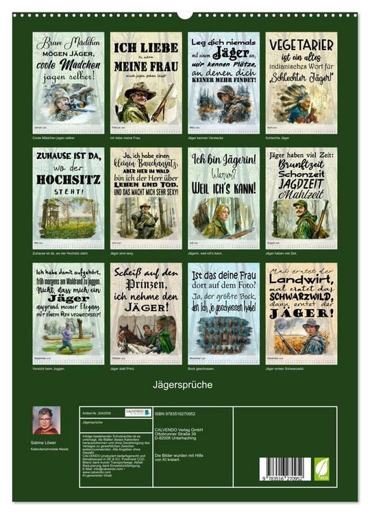 Produktbild: J&auml;gerspr&uuml;che (hochwertiger Premium Wandkalender 2026 DIN A2 hoch), Kunstdruck in Hochglanz