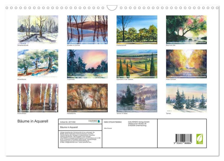 Produktbild: B&auml;ume in Aquarell (Wandkalender 2026 DIN A3 quer), CALVENDO Monatskalender