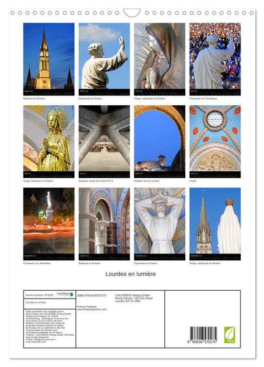 Produktbild: Lourdes en lumi&egrave;re (Calendrier mural 2026 DIN A3 horizontal), CALVENDO calendrier mensuel