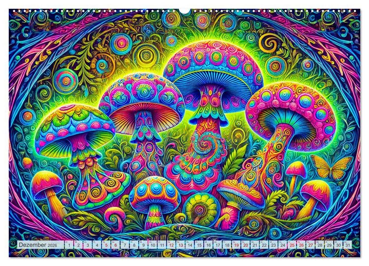 Produktbild: Psychedelische Pilze - Die bunte Welt der magischen Pilze (Wandkalender 2026 DIN A2 quer), CALVENDO Monatskalender