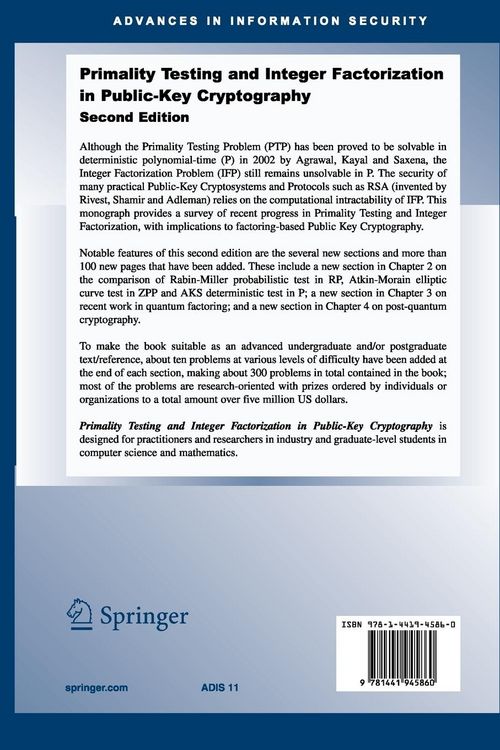 Produktbild: Primality Testing and Integer Factorization in Public-Key Cryptography