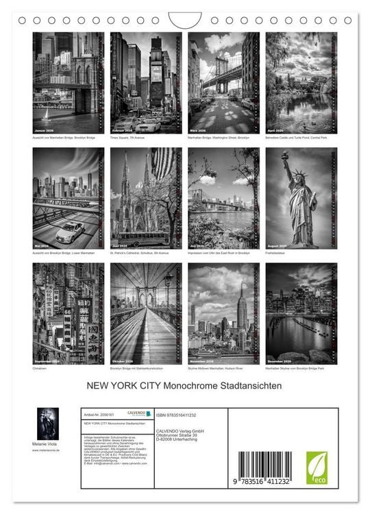 Produktbild: NEW YORK CITY Monochrome Stadtansichten (Wandkalender 2026 DIN A4 hoch), CALVENDO Monatskalender