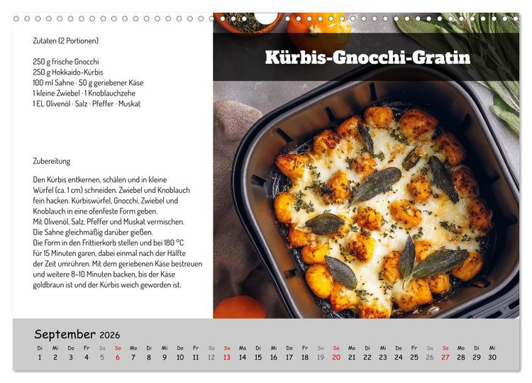 Produktbild: Rezepte f&uuml;r die Hei&szlig;luftfritteuse - vegetarisch, schnell und einfach (Wandkalender 2026 DIN A3 quer), CALVENDO Monatskalender