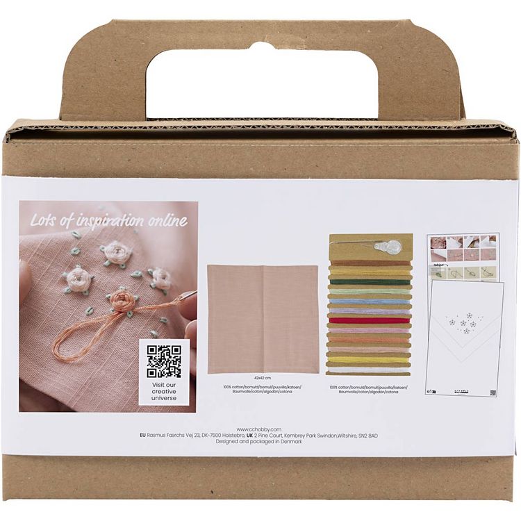 Produktbild: Creativ Company DIY Sets Sticken & Nadelstanzen Mini Kreativ Set Sticken, Staubros&eacute;, Stoffserviette, Kreativ Box