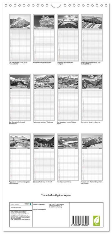 Produktbild: Familienplaner 2027 - Traumhafte Allg&auml;uer Alpen mit 5 Spalten (Wandkalender, 21 x 45 cm) CALVENDO