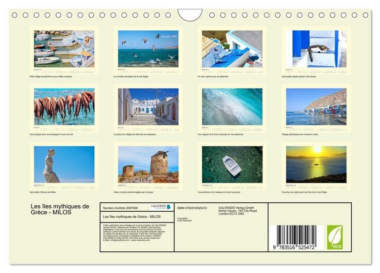 Produktbild: Les &icirc;les mythiques de Gr&egrave;ce - MILOS (Calendrier mural 2026 DIN A4 vertical), CALVENDO calendrier mensuel