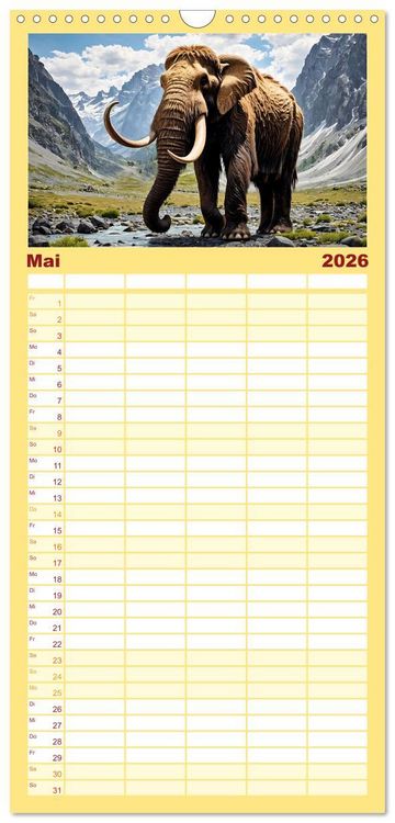 Produktbild: Familienplaner 2026 - Im urzeitlichen Reich des Mammuts mit 5 Spalten (Wandkalender, 21 x 45 cm) CALVENDO