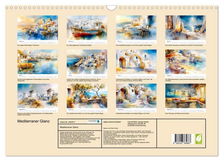 Produktbild: Mediterraner Glanz (Wandkalender 2027 DIN A3 quer), CALVENDO Monatskalender