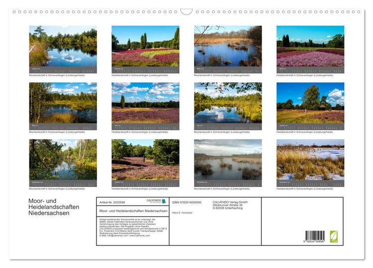 Produktbild: Moor- und Heidelandschaften Niedersachsen (Wandkalender 2026 DIN A2 quer), CALVENDO Monatskalender