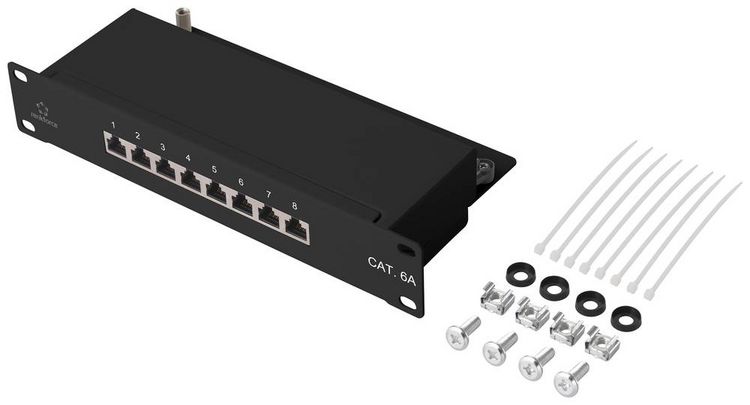 Produktbild: Renkforce RF-4870828 8 Port Netzwerk-Patchpanel 254mm (10\") CAT 6a 1 HE Best&uuml;ckt
