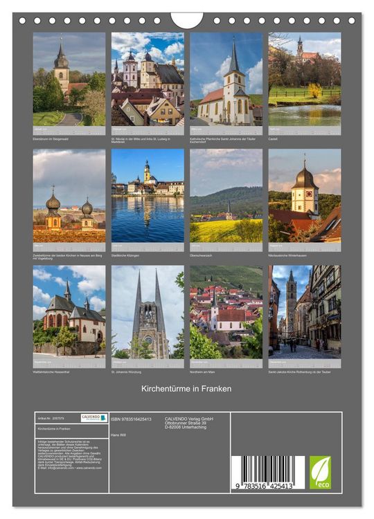 Produktbild: Kirchent&uuml;rme in Franken (Wandkalender 2026 DIN A4 hoch), CALVENDO Monatskalender