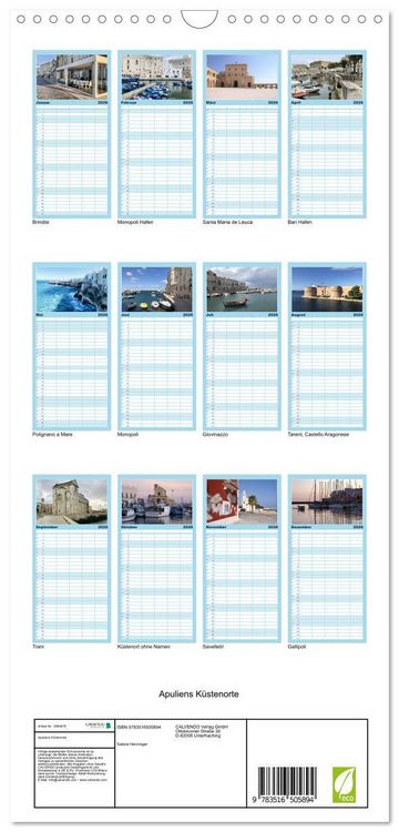 Produktbild: Familienplaner 2026 - Apuliens K&uuml;stenorte mit 5 Spalten (Wandkalender, 21 x 45 cm) CALVENDO