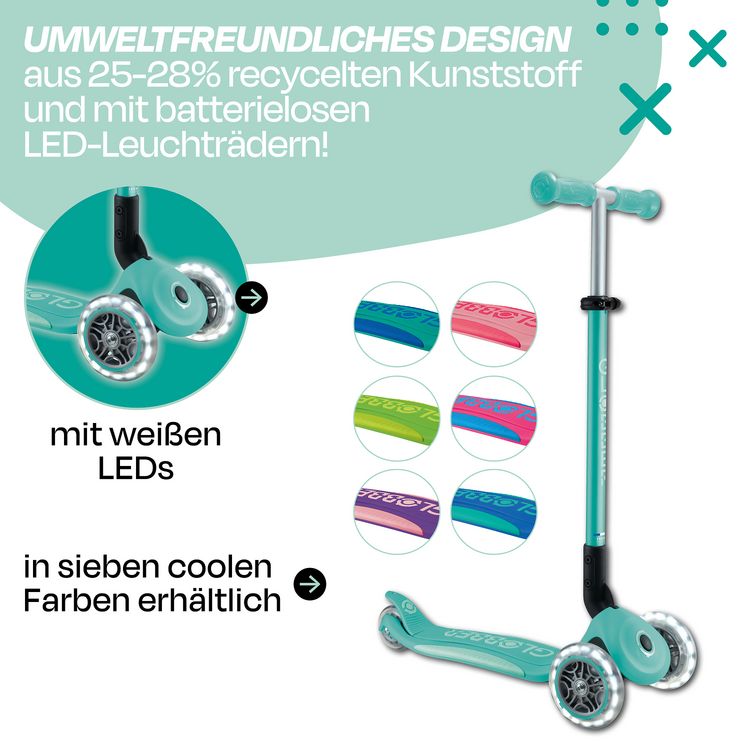 Produktbild: GLOBBER ELITE LIGHTS dunkelmint, mit Leuchtrollen