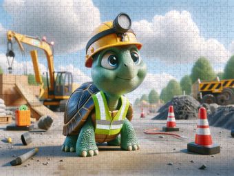 Produktbild: CALVENDO Puzzle Die gewissenhafte Schildkr&ouml;te als Sicherheitsbeauftragte: Wachsames Auge auf der Baustelle | 1000 Teile Lege-Gr&ouml;&szlig;e 64x48cm Foto-Puzzle