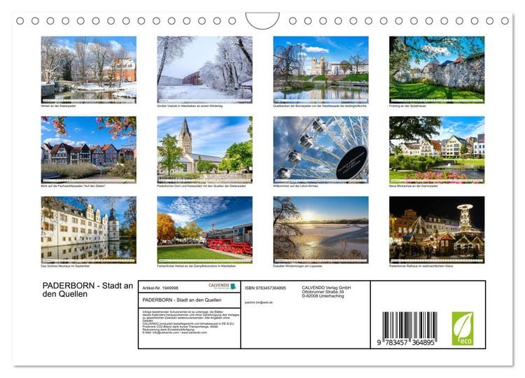 Produktbild: PADERBORN - Stadt an den Quellen (Wandkalender 2026 DIN A4 quer), CALVENDO Monatskalender