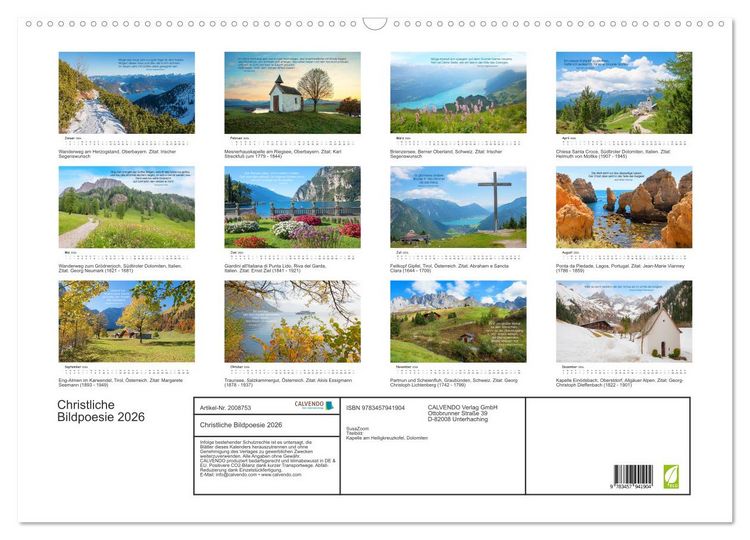 Produktbild: Christliche Bildpoesie 2026 (Wandkalender 2026 DIN A2 quer), CALVENDO Monatskalender
