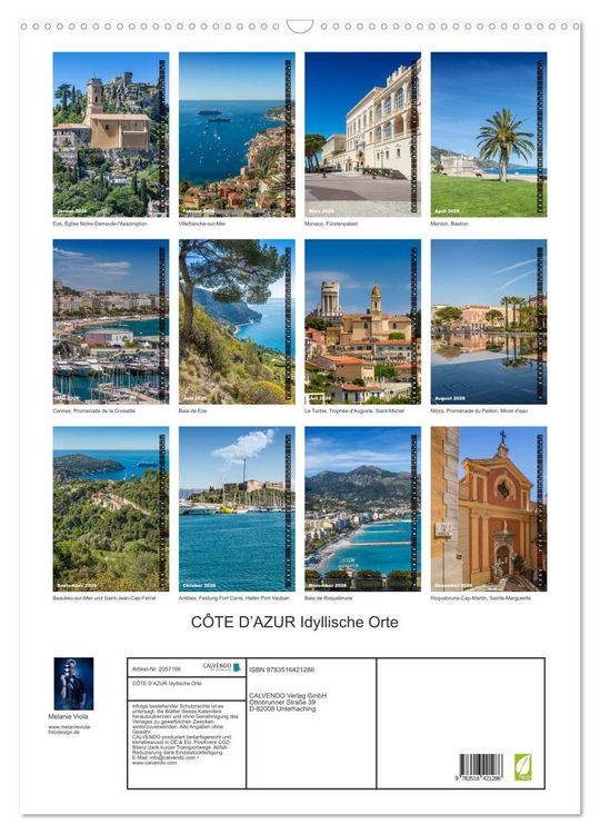Produktbild: C&Ocirc;TE D&rsquo;AZUR Idyllische Orte (Wandkalender 2026 DIN A2 hoch), CALVENDO Monatskalender