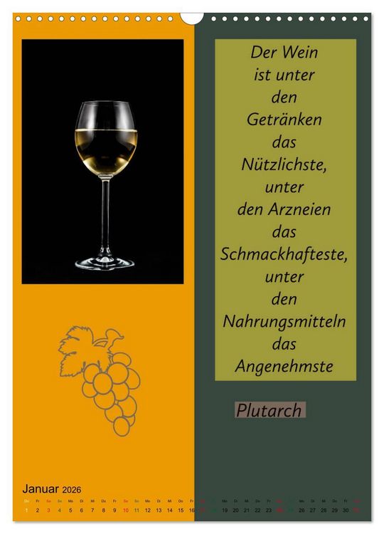 Produktbild: WEIN Weisheiten und Sprichworte (Wandkalender 2026 DIN A3 hoch), CALVENDO Monatskalender
