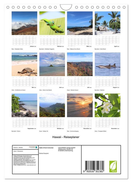 Produktbild: Hawaii - Reiseplaner (Wandkalender 2026 DIN A4 hoch), CALVENDO Monatskalender
