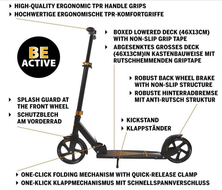 Produktbild: Schildkr&ouml;t City Scooter Street Master 2.0. Matt Black - Gold 200mm