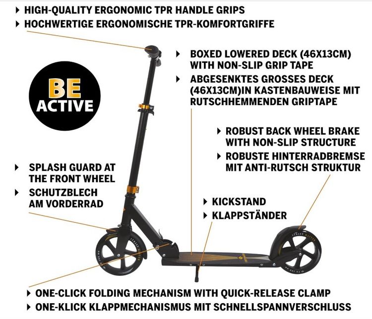 Produktbild: Schildkr&ouml;t City Scooter Street Master 2.0. Matt Black - Gold 200mm