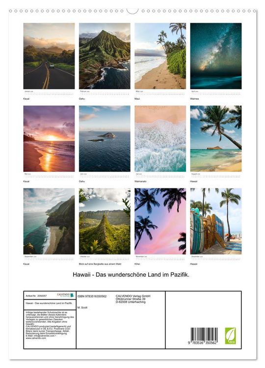 Produktbild: Hawaii - Das wundersch&ouml;ne Land im Pazifik. (hochwertiger Premium Wandkalender 2026 DIN A2 hoch), Kunstdruck in Hochglanz