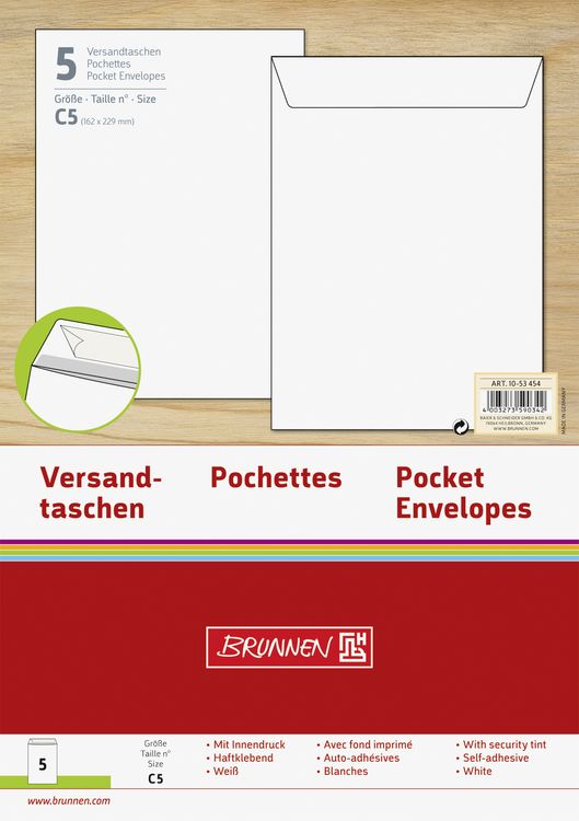 Produktbild: Brunnen Versandtasche C5 wei&szlig; 5 St&uuml;ck