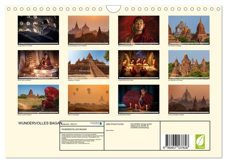Produktbild: WUNDERVOLLES BAGAN (Wandkalender 2026 DIN A4 quer), CALVENDO Monatskalender