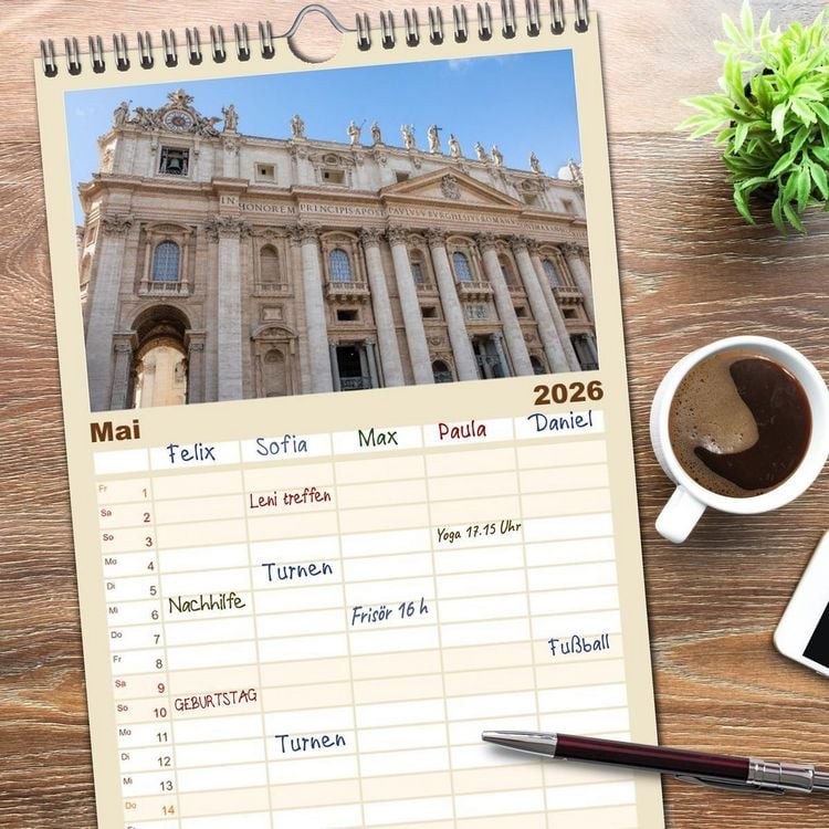 Produktbild: Familienplaner 2026 - Rom - Am Tag und in der Nacht mit 5 Spalten (Wandkalender, 21 x 45 cm) CALVENDO