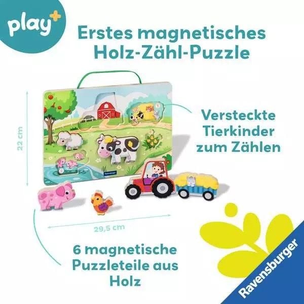 Produktbild: Play+ Magnetisches Holz-Z&auml;hl-Puzzle: Bauernhof - ab 12 Monate