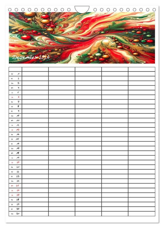 Produktbild: Pouring Art Familienplaner - Durch das Jahr mit KI-kreierter Pouring Kunst (Wandkalender 2026 DIN A4 hoch), CALVENDO Monatskalender