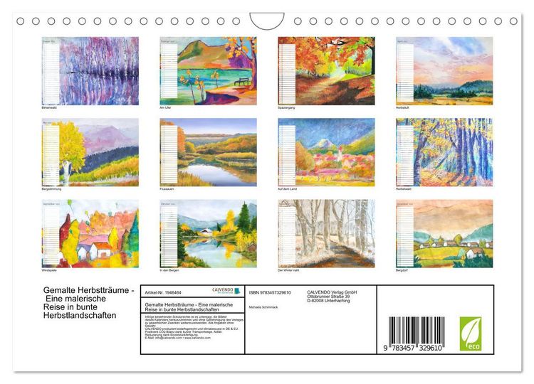 Produktbild: Gemalte Herbsttr&auml;ume - Eine malerische Reise in bunte Herbstlandschaften (Wandkalender 2026 DIN A4 quer), CALVENDO Monatskalender