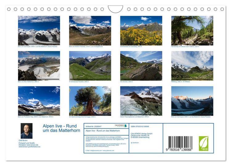 Produktbild: Alpen live - Rund um das Matterhorn (Wandkalender 2026 DIN A4 quer), CALVENDO Monatskalender