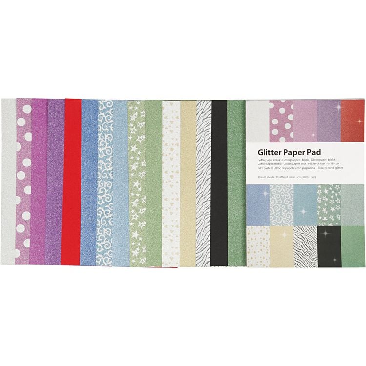 Produktbild: Creativ Company Papierbl&auml;tter mit Glitter, A4, Blatt 210x297 mm, 150 g, 30 Blatt