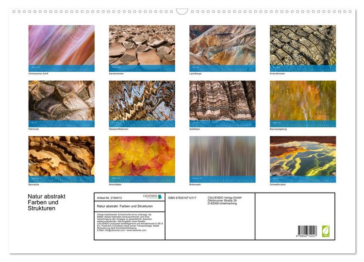 Produktbild: Natur abstrakt Farben und Strukturen (Wandkalender 2026 DIN A2 quer), CALVENDO Monatskalender