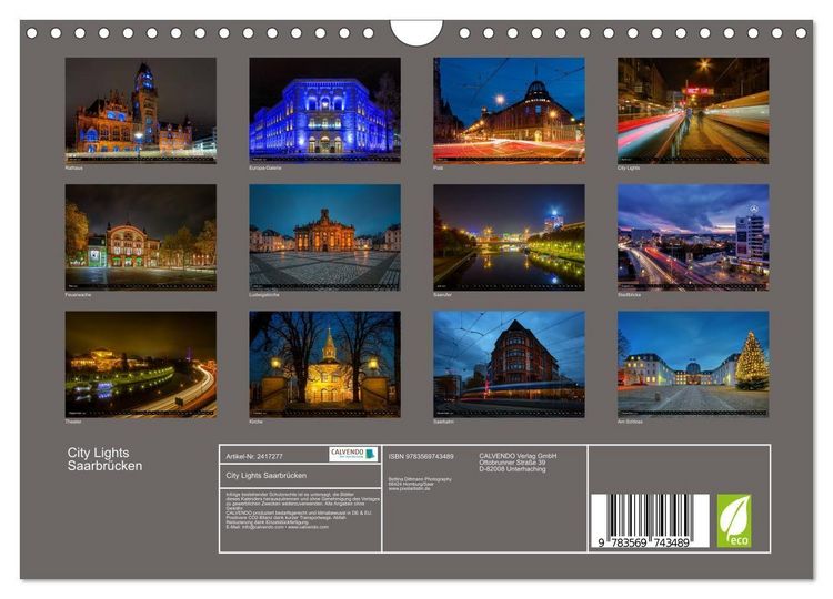 Produktbild: City Lights Saarbr&uuml;cken (Wandkalender 2027 DIN A4 quer), CALVENDO Monatskalender