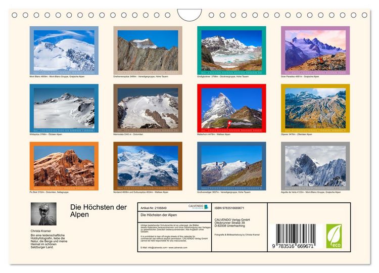 Produktbild: Die H&ouml;chsten der Alpen (Wandkalender 2026 DIN A4 quer), CALVENDO Monatskalender