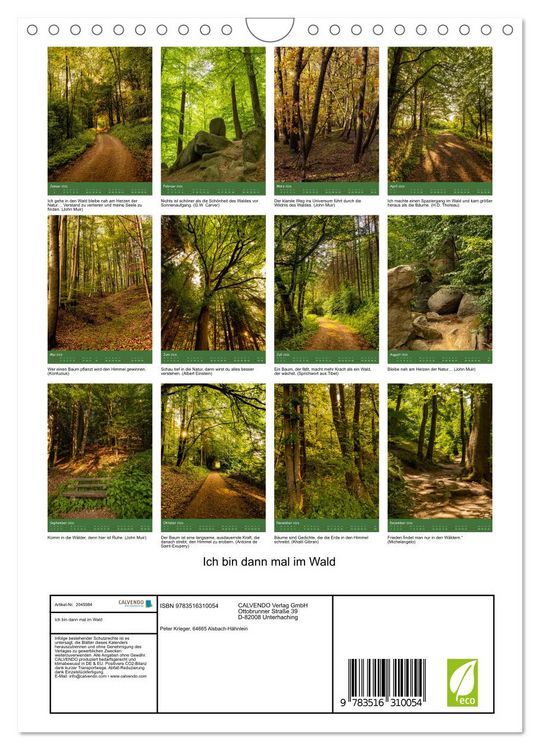 Produktbild: Ich bin dann mal im Wald (Wandkalender 2026 DIN A4 hoch), CALVENDO Monatskalender