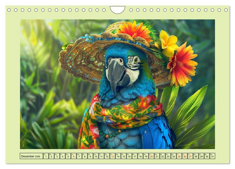 Produktbild: Papageien-Fashion. Farbenfroher Modestil im Dschungel (Wandkalender 2026 DIN A4 quer), CALVENDO Monatskalender