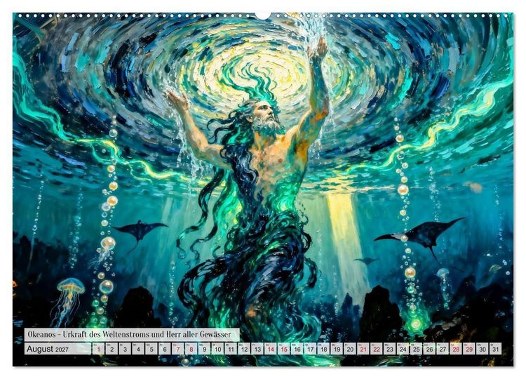 Produktbild: G&ouml;tter der Elemente - Griechische Mythologie Kunstkalender (hochwertiger Premium Wandkalender 2027 DIN A2 quer), Kunstdruck in Hochglanz
