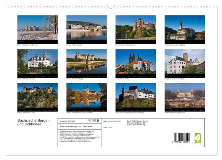 Produktbild: S&auml;chsische Burgen und Schl&ouml;sser (hochwertiger Premium Wandkalender 2026 DIN A2 quer), Kunstdruck in Hochglanz