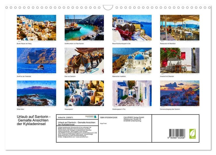 Produktbild: Urlaub auf Santorin - Gemalte Ansichten der Kykladeninsel (Wandkalender 2027 DIN A3 quer), CALVENDO Monatskalender