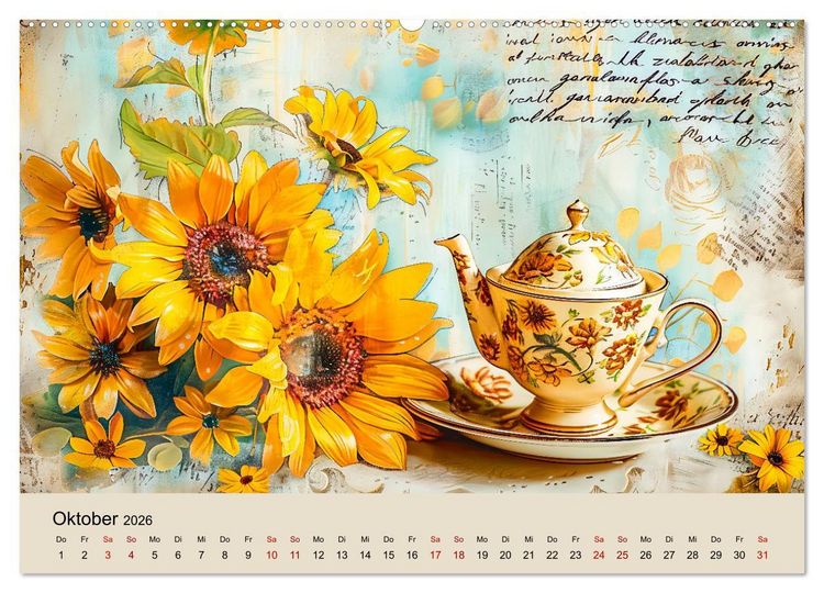 Produktbild: Shabby Chic Romantik - Vintage Tassen, Blumen und nostalgische Briefe (Wandkalender 2026 DIN A2 quer), CALVENDO Monatskalender